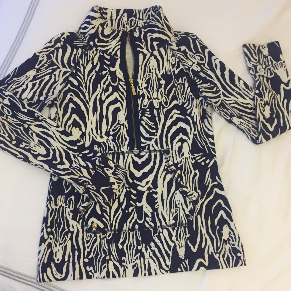 Lilly Pulitzer Half-Zip Pullover in Navy Zebra